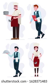 Restaurant staff set. Chef, cook, waiter flat vector illustration. Cooking, catering, kitchen, occupation concept for banner, website design or landing web page