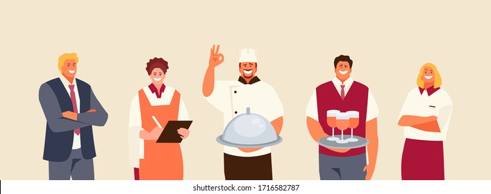 Restaurant staff set. Manager, cook, waiter sommelier employees vector