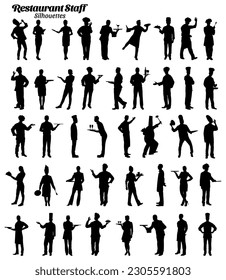 Restaurant staff silhouettes vector illustration set.