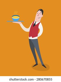 Restaurant staff - a waiter. Flat design. Vector illustration.