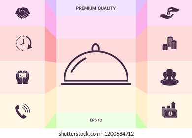 Restaurant Steel Serving Tray. Cloche line icon