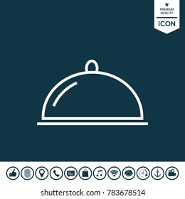 Restaurant Steel Serving Tray. Cloche line icon