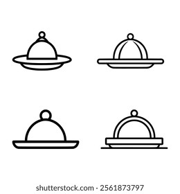 Restaurant Steel Serving Tray icon set. Black Restaurant Steel Serving Tray icon on white background