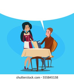 Restaurant Stuff Waitress Serving Client Mix Race People Cafe Interior Flat Vector Illustration
