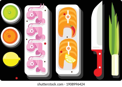 Restaurant sushi dinner time food illustration