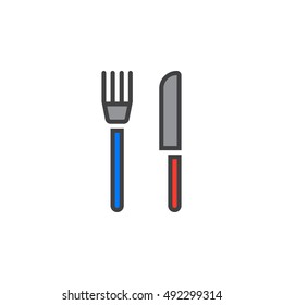 Restaurant symbol. fork and knife line icon, filled outline vector sign, linear colorful pictogram isolated on white. logo illustration