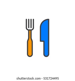 Restaurant symbol. Fork and knife line icon, filled outline vector sign, linear colorful pictogram isolated on white. Logo illustration