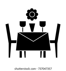 restaurant table with chairs icon, vector illustration, black sign on isolated background