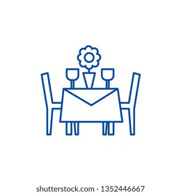 Restaurant table with chairs line icon concept. Restaurant table with chairs flat  vector symbol, sign, outline illustration.