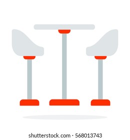 Restaurant table and chairs vector flat material design object. Isolated illustration on white background.