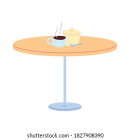 mesa de restaurante con café caliente sobre fondo blanco diseño de ilustración vectorial