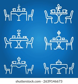 restaurant table icons set , Dining Table and Chairs Icons