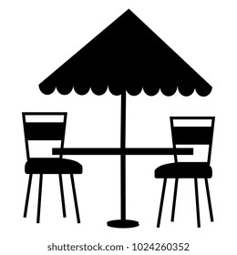 restaurant table with parasol and chairs