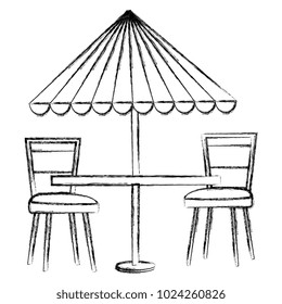 restaurant table with parasol and chairs