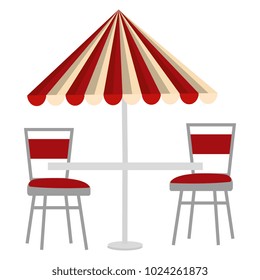 restaurant table with parasol and chairs