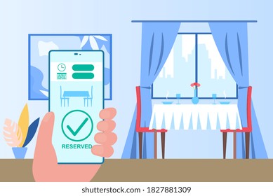 Restaurant table reservation concept. Flat cartoon colored vector illustration.