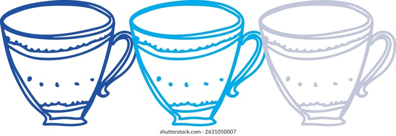 Xícaras de mesa de restaurante. Desenho, tinta, arte vetorial