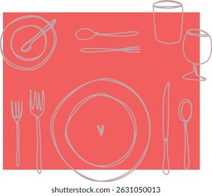 Restaurant table setting cups. Drawing, ink, line art, vector