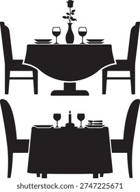 Restaurant table setting for romantic dinner date, formal dining two settings.