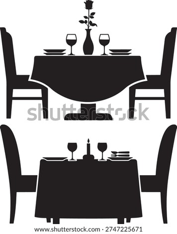 Restaurant table setting for romantic dinner date, formal dining two settings.