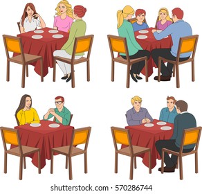 Restaurant tables with people talking
