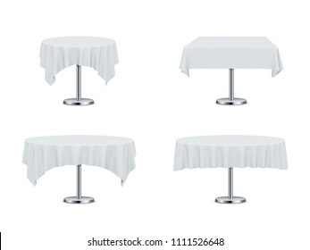 Restaurant tables with tablecloths. Vector realistic illustration isolated on white background.