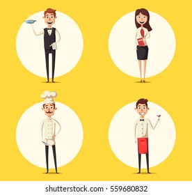 Restaurant team. Cartoon vector illustration.