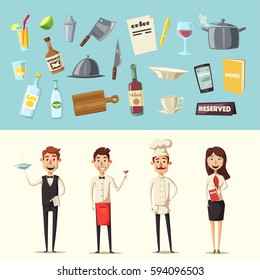 Restaurant team. Cartoon vector illustration.