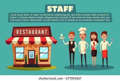 Restaurant Team. Cartoon Vector Illustration.