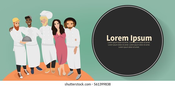 Restaurant team. Team Of Chefs. People characters. Race Group Banner. People characters. Flat Vector Illustration