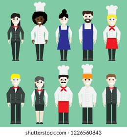 Restaurant team set. Cartoon vector collection. Flat design people characters.