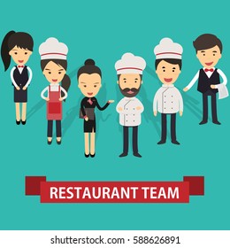 Restaurant team.  Vector illustration of a flat design