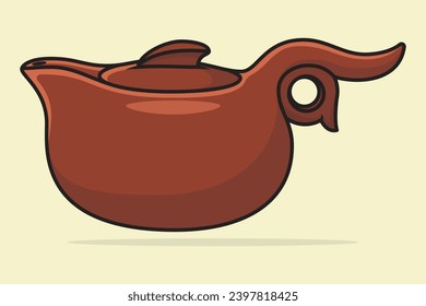 Restaurant Teapot with Closed Lid vector illustration. Kitchen interior object icon concept. Brown metal teapot icon design with shadow.