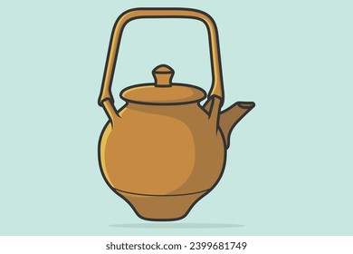 Restaurante Teapot con ilustración vectorial de tapa cerrada. Concepto de icono de objeto interior de cocina. Diseño de iconos de tetera de metal marrón con sombra.