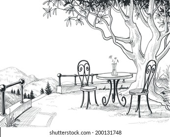 Restaurant terrace sketch