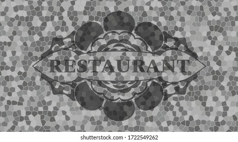Restaurant text inside stone wall realistic emblem. Rock handsome background. Intense illustration. 