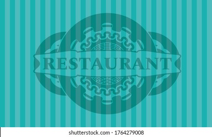 Texto del restaurante dentro del emblema turquesa. Los bares de lujo. Ilustración artística. 