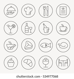 Restaurant thin line icon set