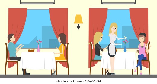 Restaurant in train. Passengers eating in trip.