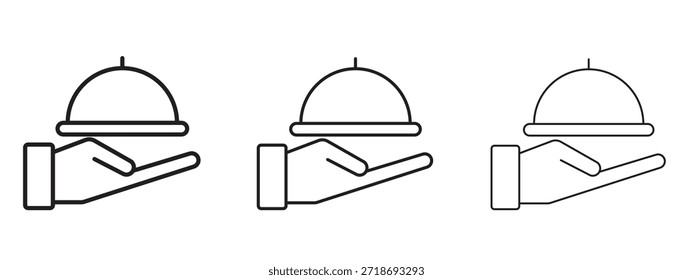 Conjunto de pictograma negro con logotipo de bandeja de restaurante. arte de contorno de línea delgada.