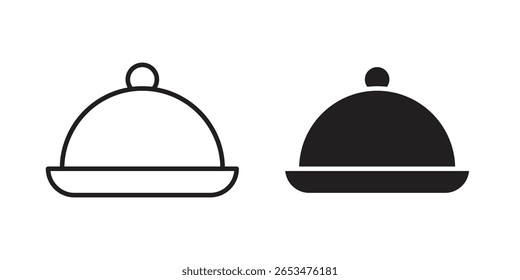 Restaurant-Tray-Symbol, Umriss-Vektorzeichen, lineares und solides Piktogramm einzeln auf Weiß.