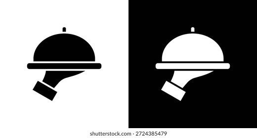 Restaurante ícone da bandeja ilustrações gráficas simples planas. Vetor de silhueta preto e branco