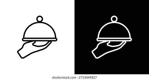 Icono de la bandeja del restaurante en estilo delgado y plano.