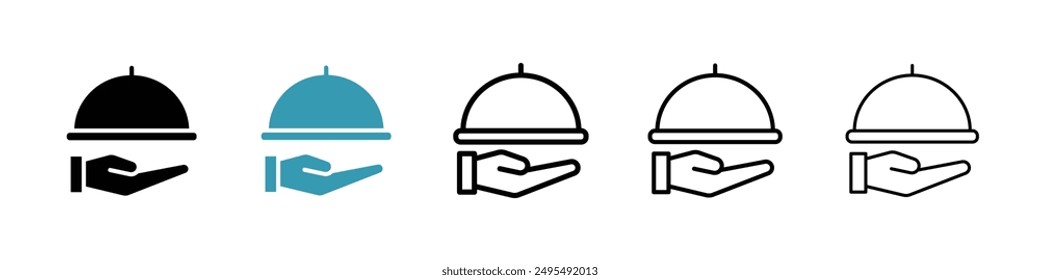Icono de la línea de la bandeja del restaurante conjunto de Vectores.