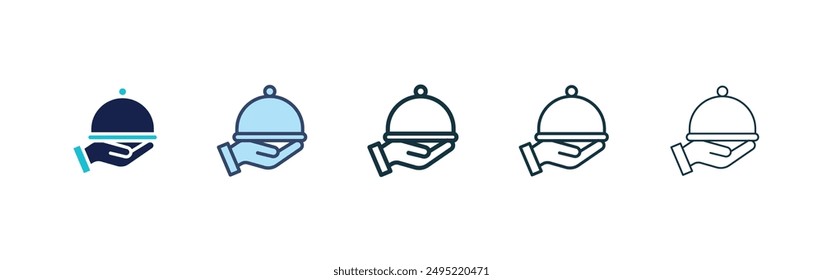 Restaurant Tray vector icon set black filled and outlined style.