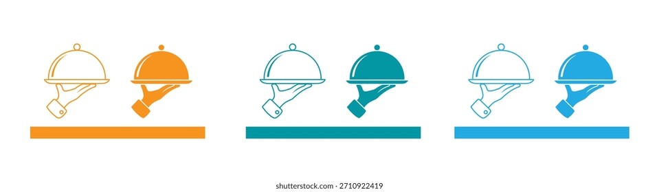 Restaurant Tray vector icon set black filled and outlined style.