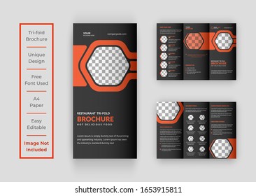 Restaurant tri fold brochure template, food menu trifold brochure design