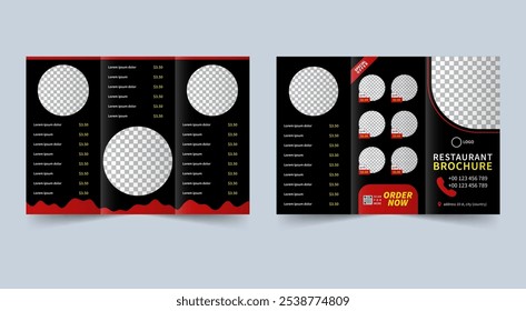 Restaurant trifold brochure design - a4 paper size ratio - editable eps file