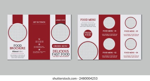 Restaurant trifold food menu pamphlet food delivery brochure design template. Fast-food healthy meal delicious food, dessert trifold design in A4 size print ready template.