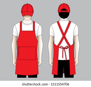 Restaurant Uniforms With Cap and Apron Design on Gray Background.
Front and Back View